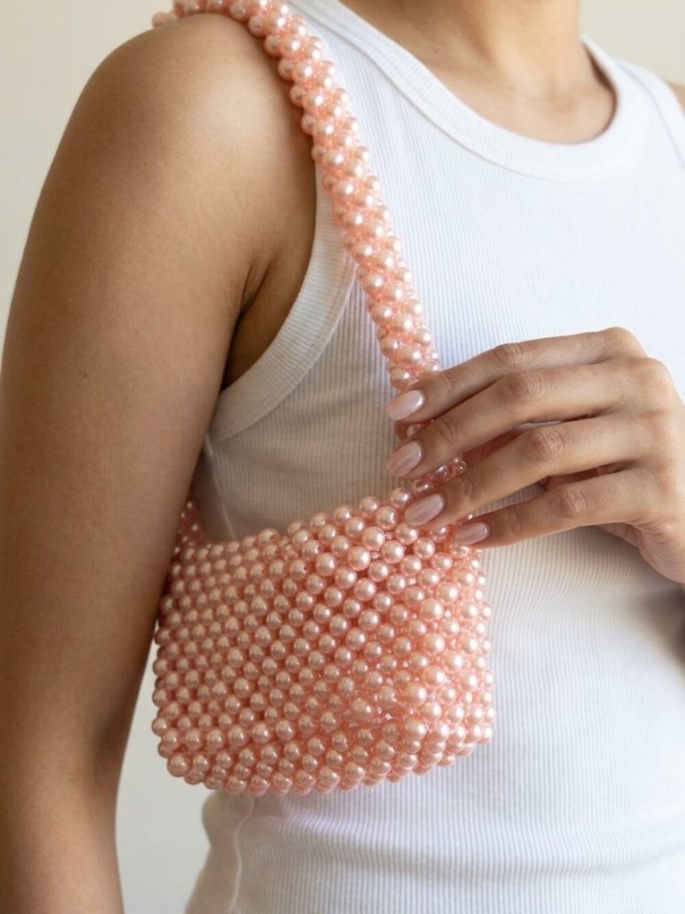 Pink Faux Pearl Beaded Mini Hobo Bag Coquette Y2K Shoulder Purse Blush